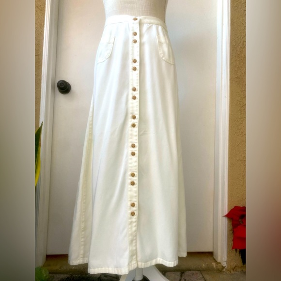 90’s vintage liz claiborne liz wear button down skirt cream pockets ankle sz p14 - Picture 1 of 11